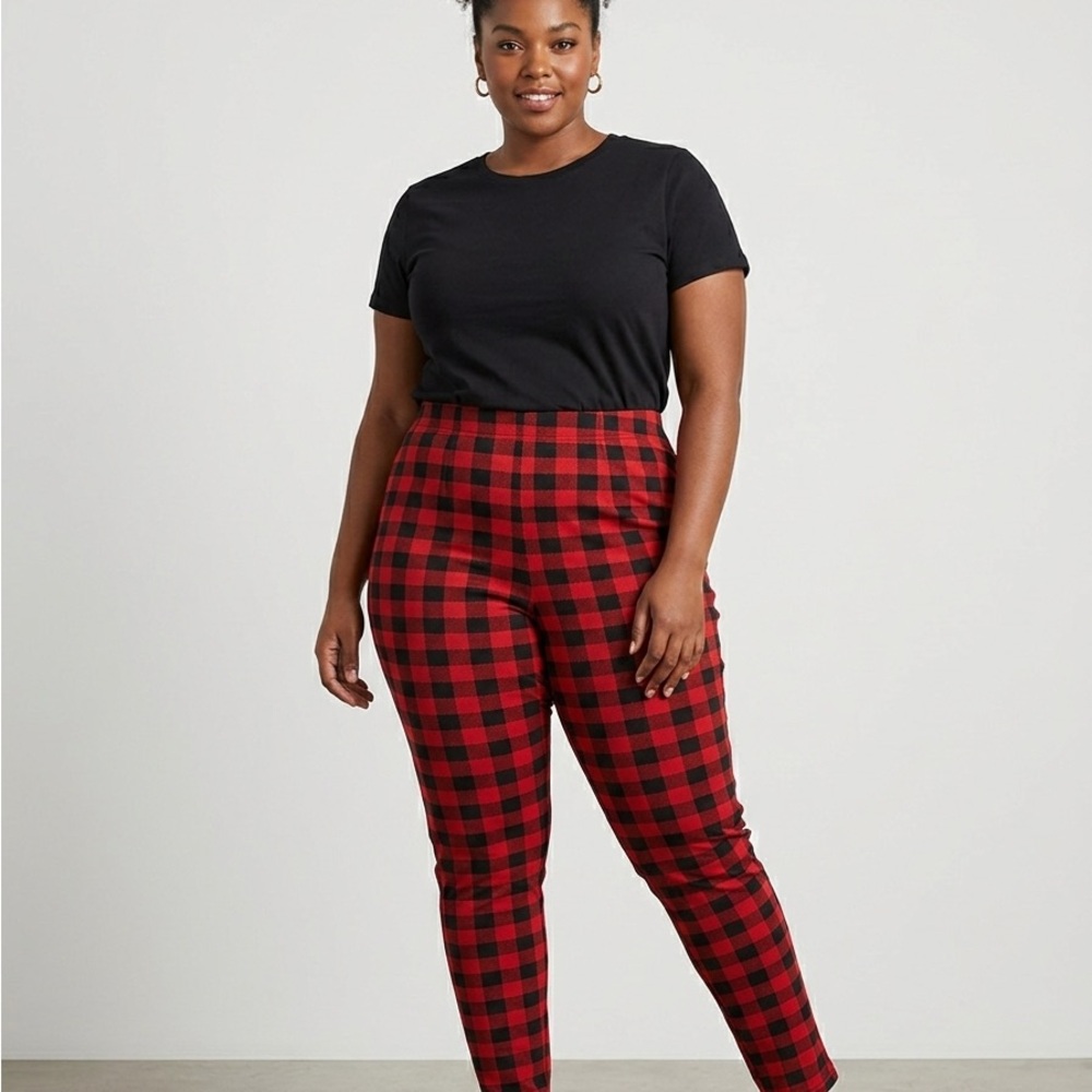 BloomChic Red and Black Buffalo Plaid Skinny Pants